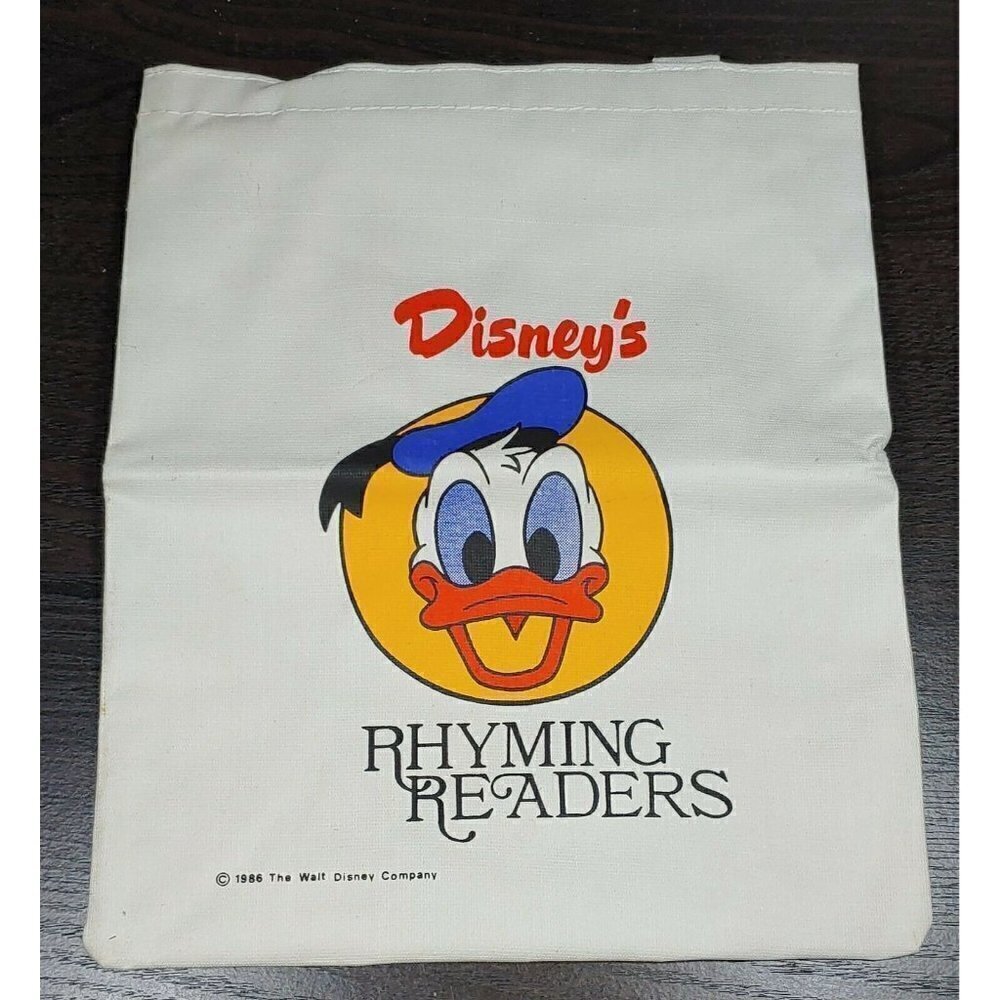 Disney's White 1986 Rhyming Readers Donald Duck Reusable Tote Bag One Size